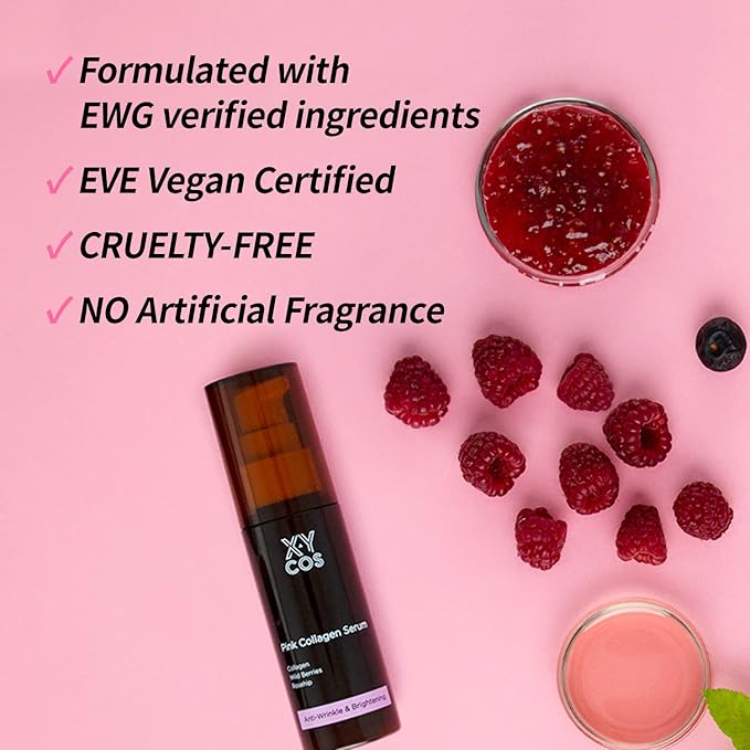 PINK COLLAGEN SERUM (1.7oz) |100% vegan, EVE Vegan Certified, Cruelty free, Clean beauty| Paraben Free,Wrinkle care light serum nourishes and renew skin
