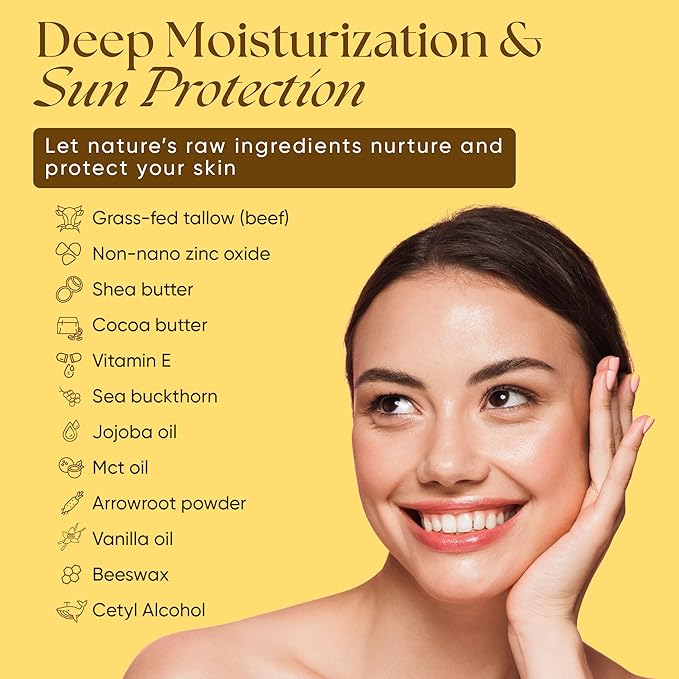 Eat My Face BEEF TALLOW Reef Safe Sunscreen SPF 30 – Non Nano Zinc Oxide – Water Resistant, Organic – Moisturizing Sunblock for Face & Sensitive Skin – 4oz Tin "If You Wouldn't Eat It, Don't Wear It!"