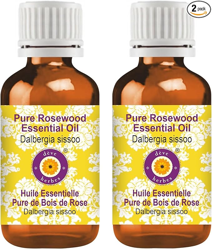 Deve Herbes Pure Rosewood Essential Oil (Dalbergia Sissoo) Steam Distilled (Pack of Two) 100ml X 2 (6.76 oz)