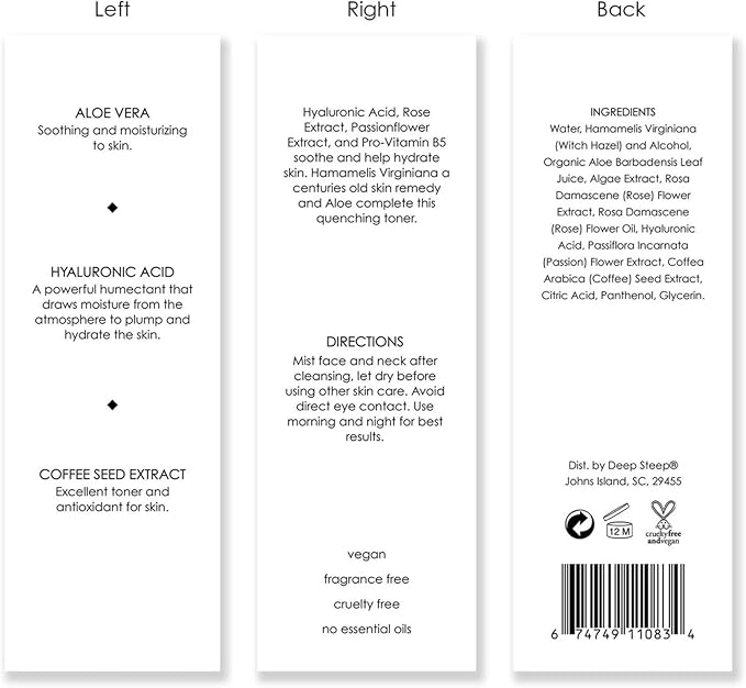 Deep Steep Hydrating Toner, 4 oz – Cooling Facial Mist with Witch Hazel, Rose Water, Hyaluronic Acid, Aloe Vera & Glycerin – Vegan, Clean Beauty Skincare, Hydrated & Balanced Skin