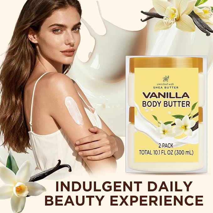 Vanilla Body Butter, Shea Body Butter for Women Dry Skin, Natural Vanilla Lotion for Body Care Smell Good-3.4 floz+6.8 floz(100ml+200ml)