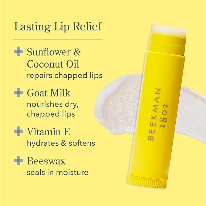 Beekman 1802 Lip Balm, Honey & Orange Blossom - Scented - 0.15 oz - With Goat Milk, Vitamin E & Beeswax for Dry, Cracked Lips - Good for Sensitive Skin - Cruelty Free - Packaging May Vary