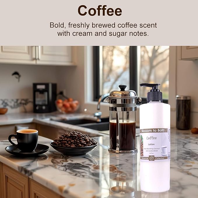 Blossom to Bath Coffee Lotion (16 ounce) - Natural Fragrance - Absorbs Quickly with a Rich Coffee-inspired Scent