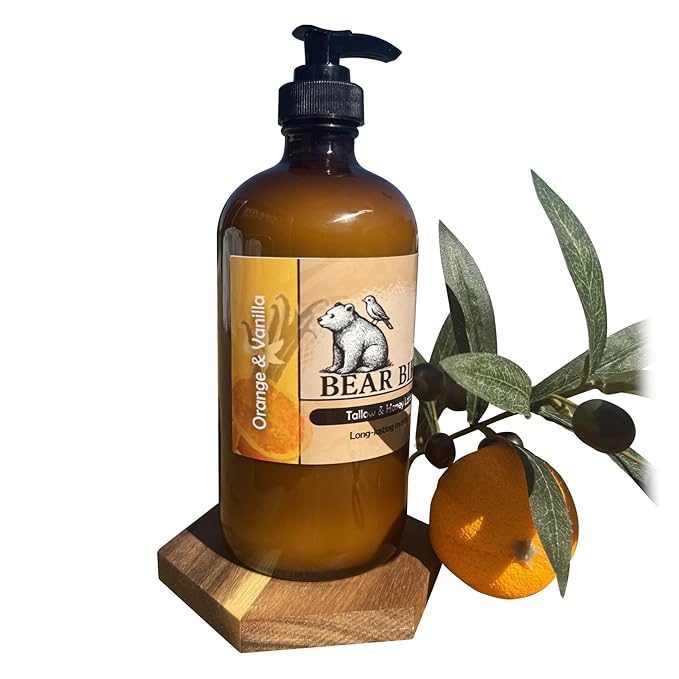 100% Grass-Fed Tallow & Raw Honey Lotion with Olive Oil, Orange & Vanilla Essential Oils