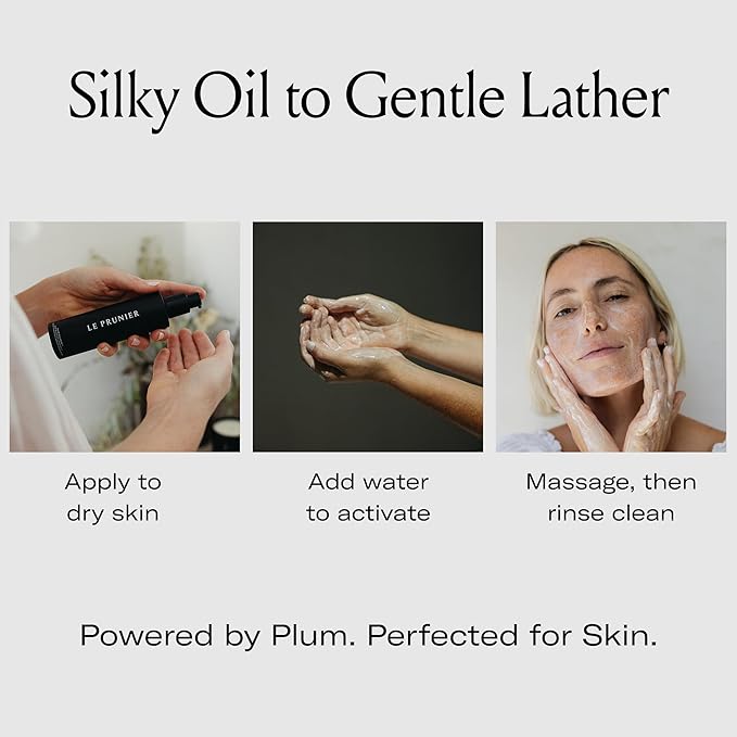 Le Prunier Plum Cleanse™ Biome Balancing Cleansing Oil | Oil-to-Lather Cleansing Oil Face Cleanser & Makeup Remover | Daily Face Wash for Sensitive Skin | Clean Vegan Cruelty-Free Skincare | 3.4 fl oz