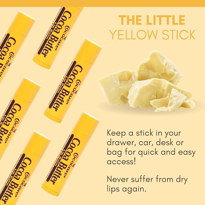 Cococare Cocoa Butter Lip Balm - The Little Yellow Stick - Conditions & Protects Lips with Hydrating Formula - Light Scent of Cocoa Butter - 0.15oz (24 Sticks)