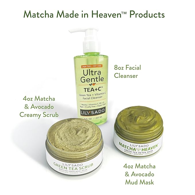 LILY SADO MATCHA MADE IN HEAVEN™ Green Tea Matcha & Avocado Face Mask - Natural Organic Vegan Facial Mask - Anti-Aging Antioxidant Defense Against Acne, Blackheads & Wrinkles – Get Visible Results