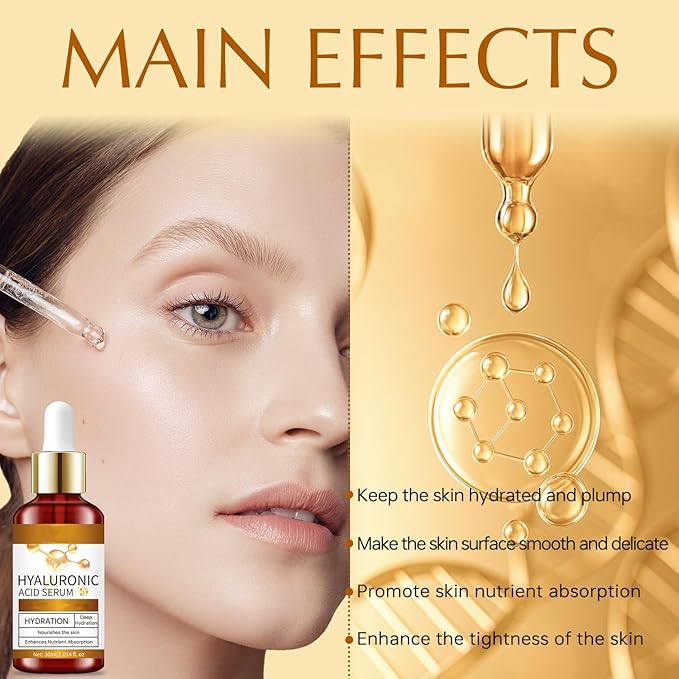 Hyaluronic Acid Serum for Face, Deep Hydration Facial Serum with Plant Extracts, Lightweight Moisturizing Essence for Plump-Looking, Smooth & Resilient Skin, 30ml / 1.01 fl oz