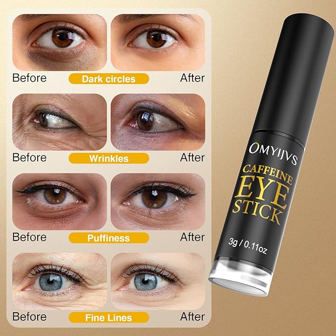 Caffeine Eye Cream Stick, Eye Cream for Anti-Aging Dark Circles Puffiness Bags, and Wrinkles - Gentle Under Eye Cream for Sensitive Skin, Smooths Fine Lines