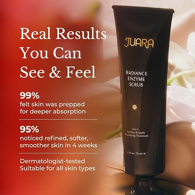 JUARA Radiance Enzyme Scrub - Face Exfoliator with Apple Enzymes & Bamboo Beads - Face Wash Minimizes Pores - Gentle Exfoliating Scrub for All Skin Types - 3-in-1 Cleanser 2.5 oz (2 Pack)