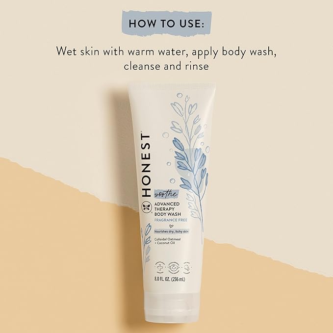 The Honest Company Eczema Soothing Therapy Cleansing Body Wash,Naturally Derived Gentle for Baby,Prebiotics Colloidal,Oatmeal,8 oz,(Pack of 2)