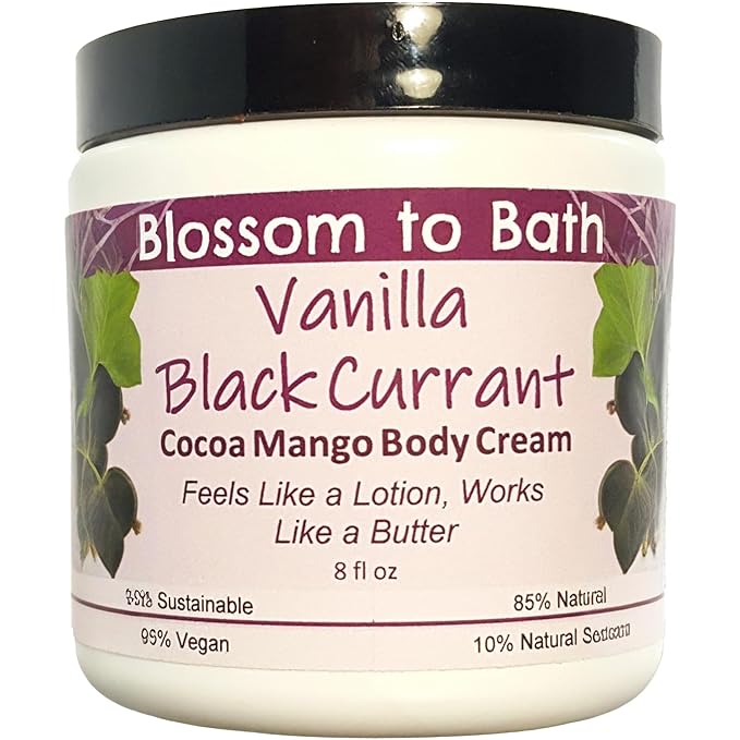 Blossom to Bath Vanilla Black Currant Cocoa Mango Body Cream (8 Ounce) - Natural Fragrance - Feels Like A Lotion And Works Like A Butter with a Sensuous Berry Scent