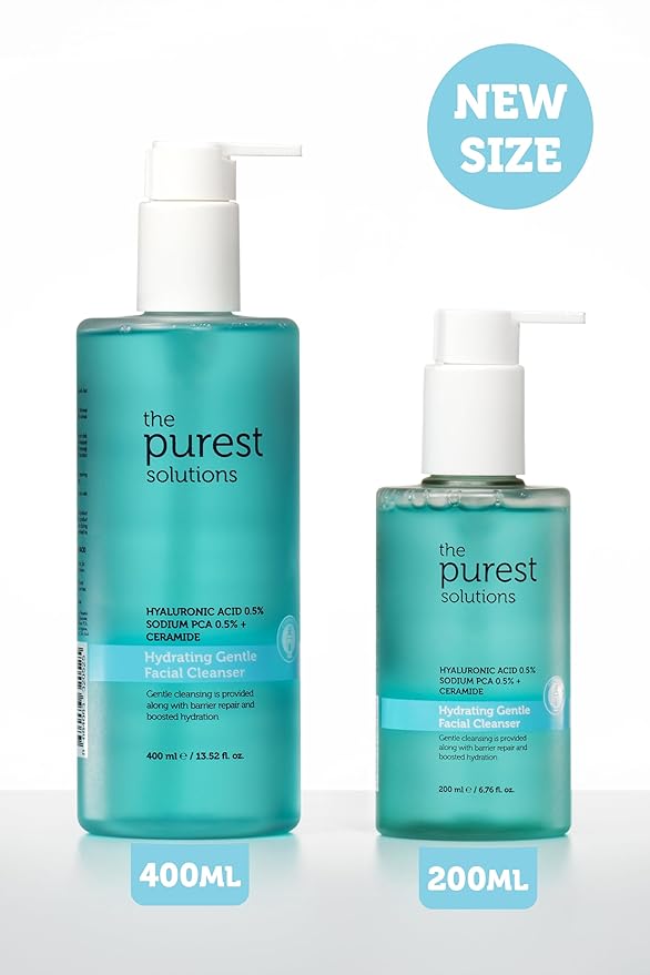 The Purest Solutions Hyaluronic Acid Moisturizing & Barrier-Support Facial Cleansing Gel for Dry & Combination Skin, Gentle Daily Face Wash with Ceramides & Sodium PCA, 400 ml