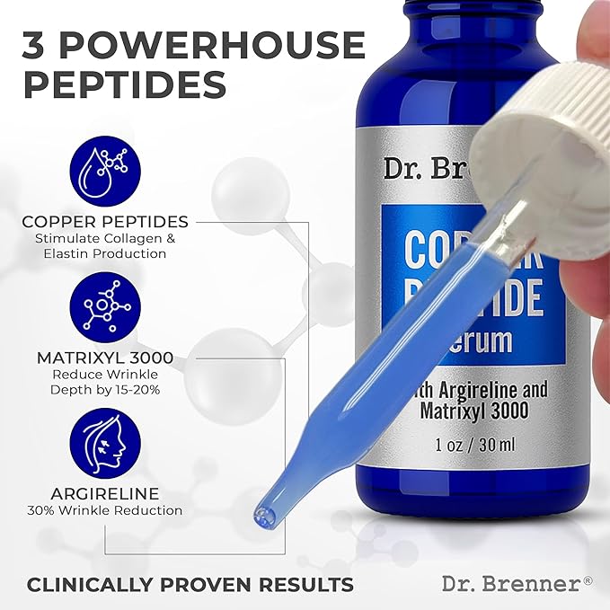 Dr. Brenner Copper Peptide Serum with GHK-Cu peptide, Argireline and Matrixyl 3000 Anti-Aging Moisturizer for Fine Lines and Skin Elasticity (1 oz.)