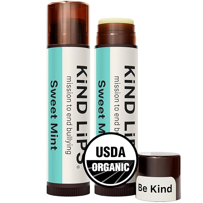 Kind Lips Sweet Mint Organic Lip Balm – Cooling Peppermint Lip Care, Natural Beeswax Moisturizing Lip Balm for Dry, Chapped Lips (Pack of 2)