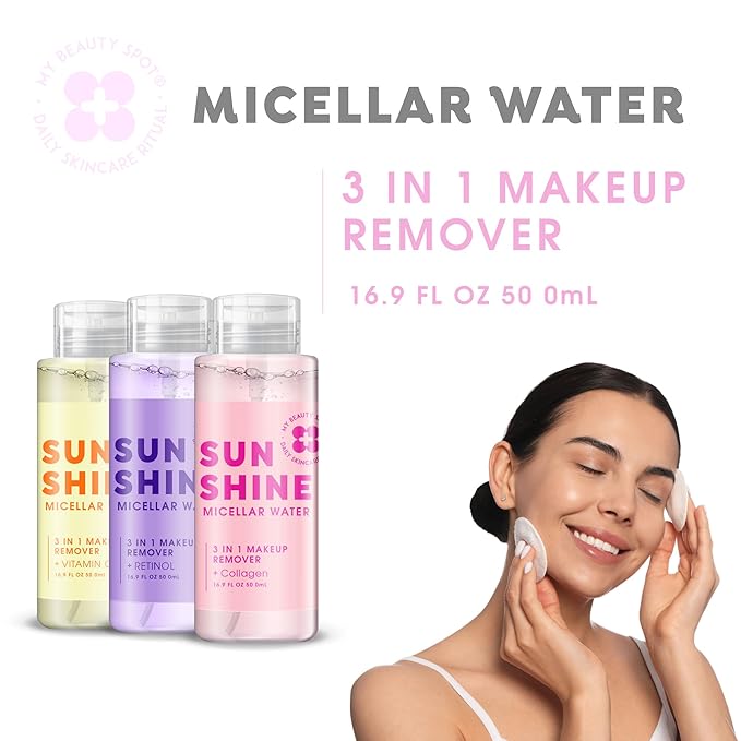 My Beauty Spot Micellar Water for All Skin Types with Vitamin C, 3 in 1 Micellar Water Makeup Remover, 16.9 FL OZ, Hydrating Facial Cleanser Eye Makeup Remover