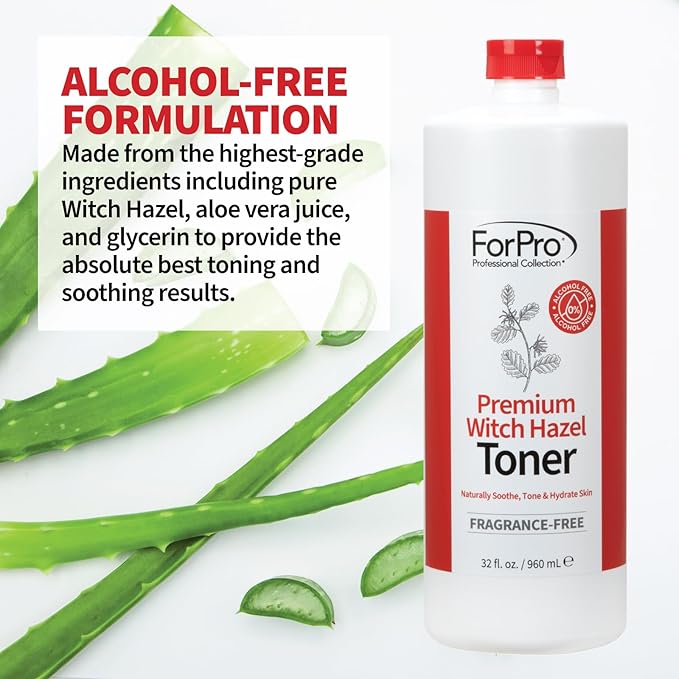 ForPro Witch Hazel Facial Toner with Aloe Vera & Glycerin, Alcohol-Free Face Toner for Sensitive Skin, Pore Minimizing, Hydrating & Soothing Cucumber Astringent, Fragrance-Free, Vegan, 32 Fl Oz