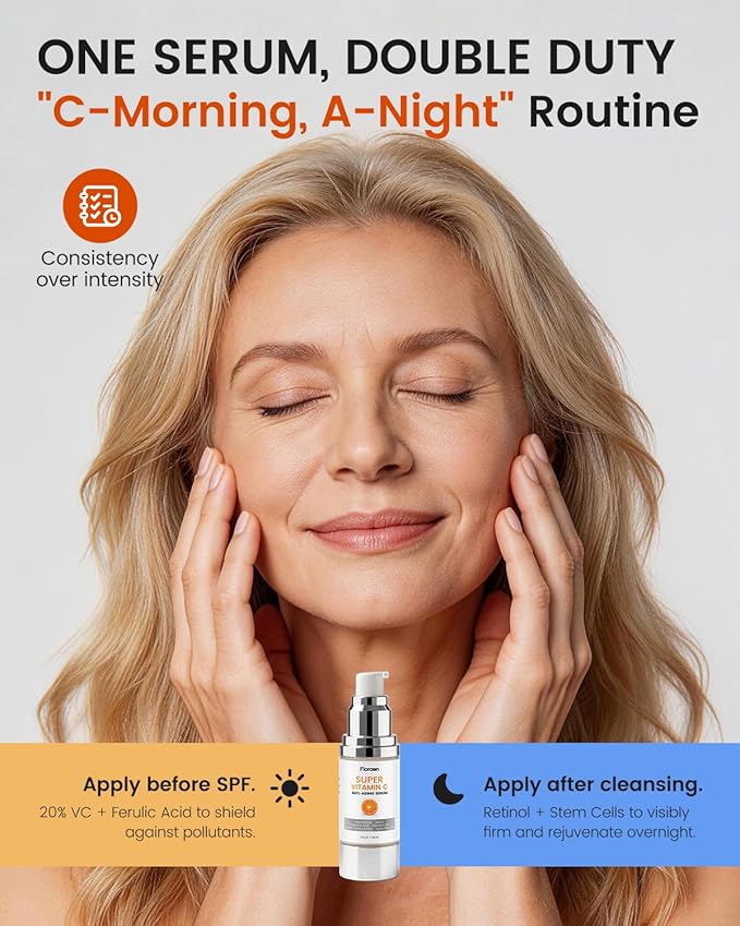 Super C Serum for Mature Skin – All-in-One Vitamin C Serum for Face with Retinol & Hyaluronic Acid for Women Over 60 & 70 – Anti-Aging Hydrating Serum for Dark Spots, Wrinkles & Fine Lines 2.0 fl. oz.