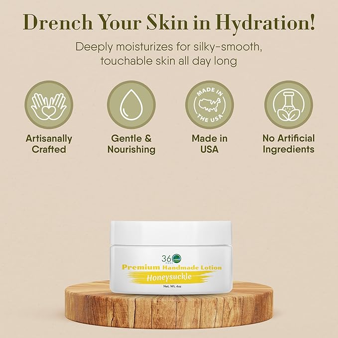 360Feel Honeysuckle Body Lotion - Hydrates with Coconut & Olive Oil, Plant-Based, Non-Greasy, Sensitive Skin, All Day Use