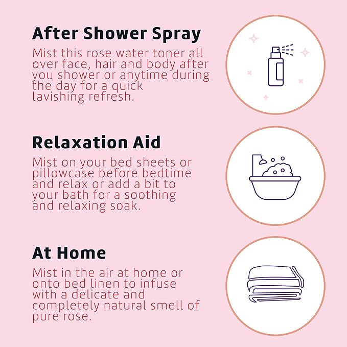 De La Cruz Rose Water Spray, No Parabens or Artificial Colors, Vegan, Made in USA 8 FL. OZ. (2 Bottles)
