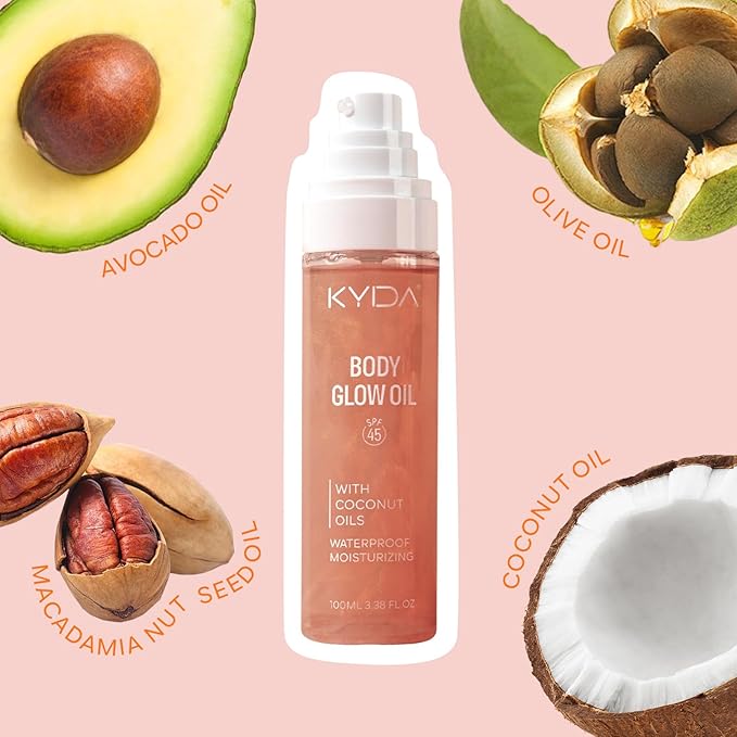 KYDA Travel Size Sunscreen,SPF 45 Sunscreen Spf Body Oil with Gold Mica, Sun-kissed Glow Skin Illuminator, Moisturizing Coconuts Summer Sunscreen, Water Resistant,3.38 fl oz, ROSE