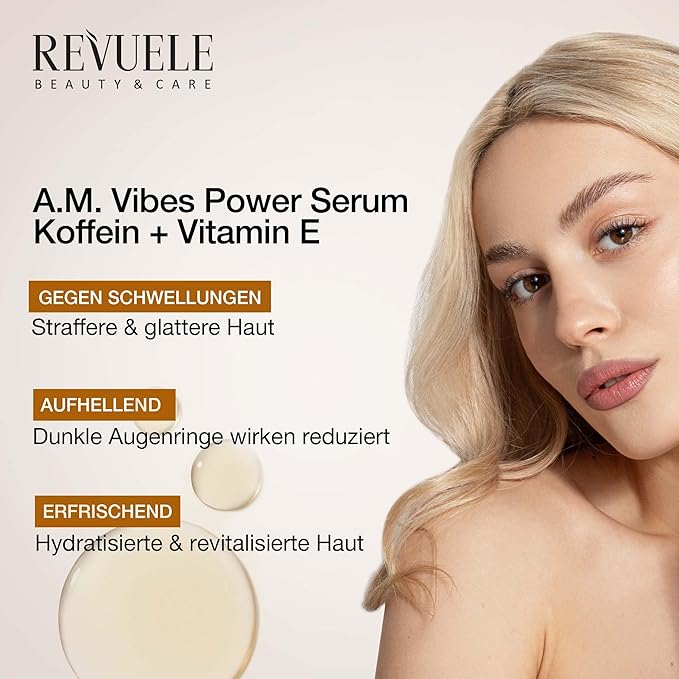 REVUELE A.M. Vibes Power Eye Serum, Hydrating & Energizing Eye Serum with Caffeine, Vitamin E, Niacinamide & Panthenol, 1 fl.oz – Vegan & Cruelty-Free