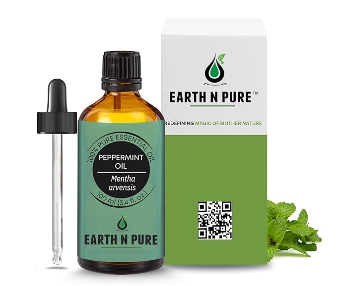 Earth N Pure Peppermint Essential Oil (Pudina Oil) Undiluted, Natural and Therapeutic Grade with Glass Dropper - 100 ml