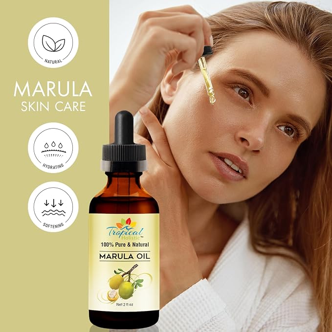 Tropical Holistic 100% Pure Organic Marula Oil 2 oz - Luxury Cold Pressed Unrefined Face Moisturizer For Skin, Hair, Body Care