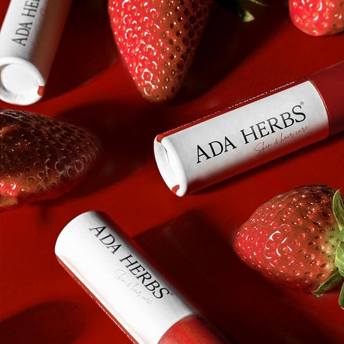 Organic Tinted Lip Balm Strawberry - Natural Red Lip Tint - Vegan Moisturizing Lip Balm with Jojoba & Cocoa Butter - Hydrating Lip Care - 0.35 oz