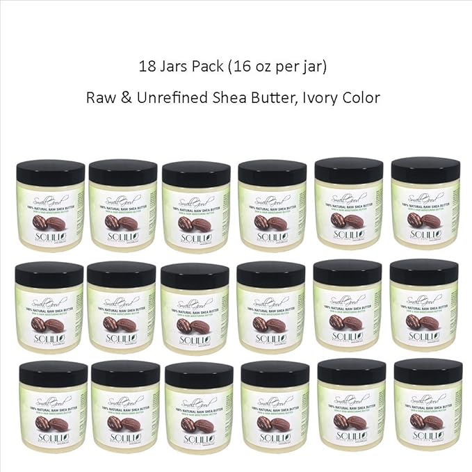 SmellGood - Pure Unrefined Shea Butter, totally natural and organic, ivory color, packed in 16 oz Jar, 18 Units
