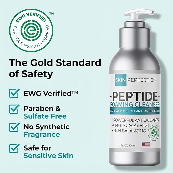 Skin Perfection Foaming Peptide Cleanser Ewg Verified Healthy Boost Amaranth Natural Amino Acids & Botanicals Soothing Facial Cleanser Face Wash Foam 4 Oz