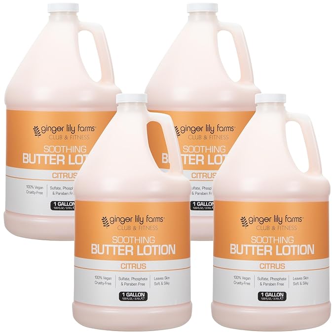 Ginger Lily Farms Club & Fitness Soothing Butter Lotion for Dry Skin, 100% Vegan & Cruelty-Free, Citrus Scent, 1 Gallon (Pack of 4)