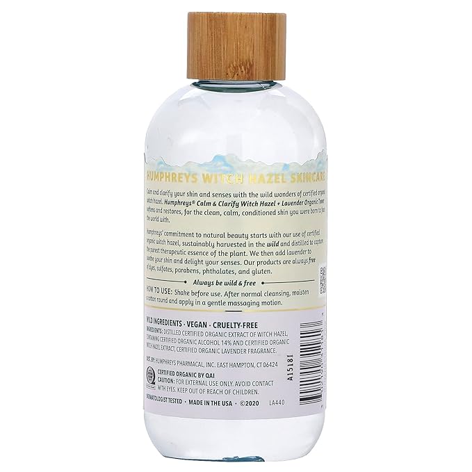 Humphreys Calm Clarify Witch Hazel + Lavender Organic Toner Fl Oz., 8 Ounce (Pack of 1)