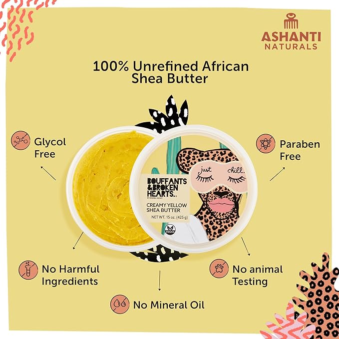 Ashanti Naturals Creamy Yellow Shea Butter Body Butter | Grade A, 100% Natural African Raw Shea Butter for Dry Skin, Face and Hair (8oz)