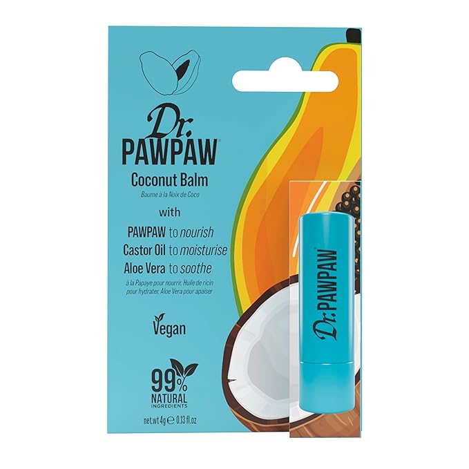 Dr. PawPaw Lip Balm - Hydrating Lip Balm Moisturizer with Aloe Vera for Deep Nourishment - Castor Oil Enriched - Coconut - 0.13 oz