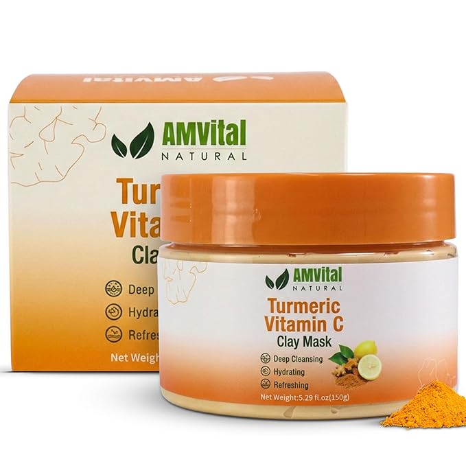 AMVital Turmeric Face Mask, Clay Facial Masks with Vitamin C, Skin Care for Acne and dark Spots, Smooth & Refine Pores, Anti Aging for Women, Non-Greasy Hydrating