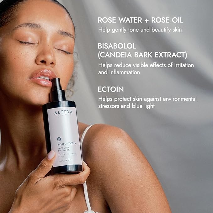 Alteya Organics Facial Toner USDA Certified Organic Skin Care 6.8 Fl Oz/200 mL Bio Damascena Award-Winning Rose Otto Face Mist with Organic Bulgarian Rose Oil Balancing, Clarifying and moisturizing
