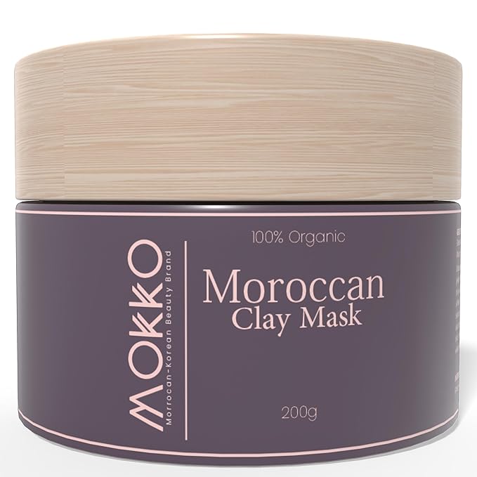 Mokko Moroccan Active Clay Mask – 100% Pure Ghassoul Clay | Detoxifying Face, Hair & Body Mask – Deep Cleansing, Oil Control & Skin Firming – 200g