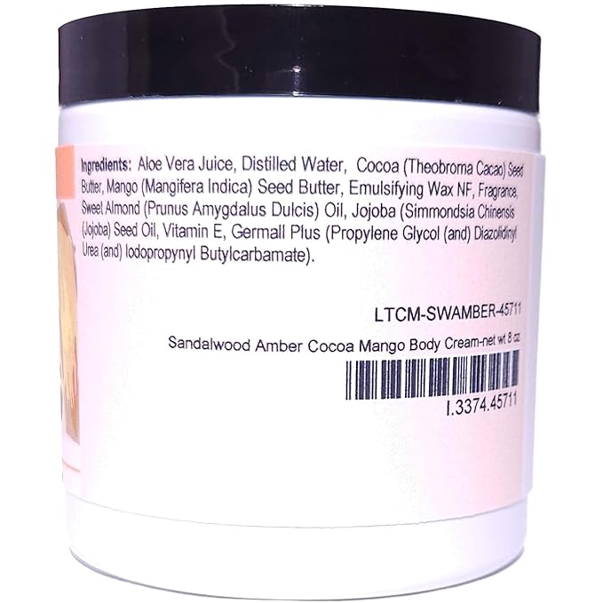 Blossom to Bath Sandalwood Amber Cocoa Mango Body Cream (8 Ounce) - Phthalate Free Fragrance - Feels Like A Lotion And Works Like A Butter with a Woodsy Warm Scent
