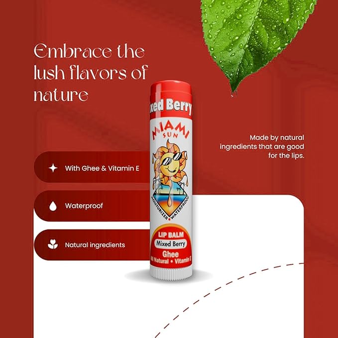 Mixed Berry Flavor Lip Balm, 100% Natural with Ghee, Avocado Oil, Organic Coconut Oil, Non-Toxic, Best for Dry, Chapped Lips - Moisturizing, Healing, Chemical-Free (2 pcs)