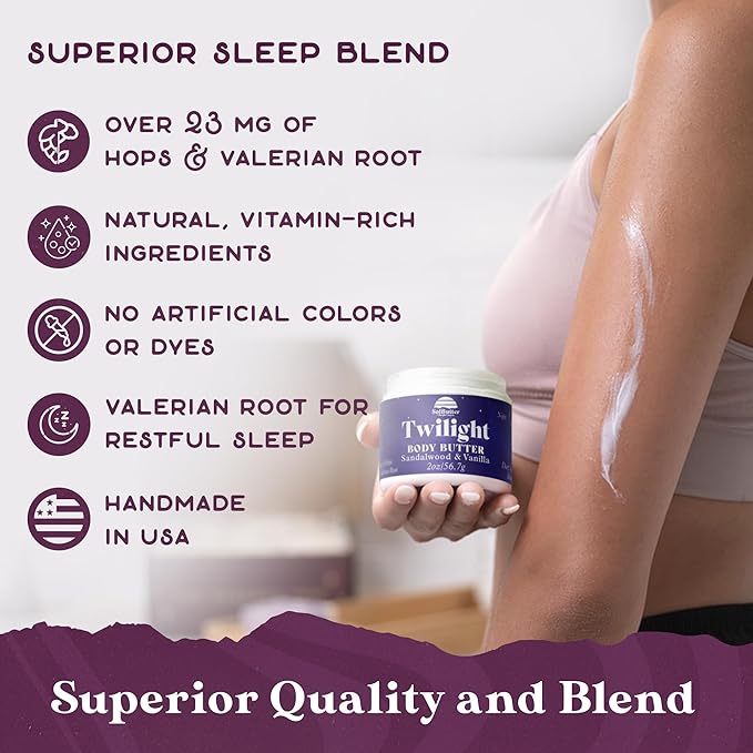 PURPLE CANYON SolButter 2 oz Twilight Night Cream | Hops and Valerian Root Body Butter | Vanilla Sandalwood Body Cream for Self Care