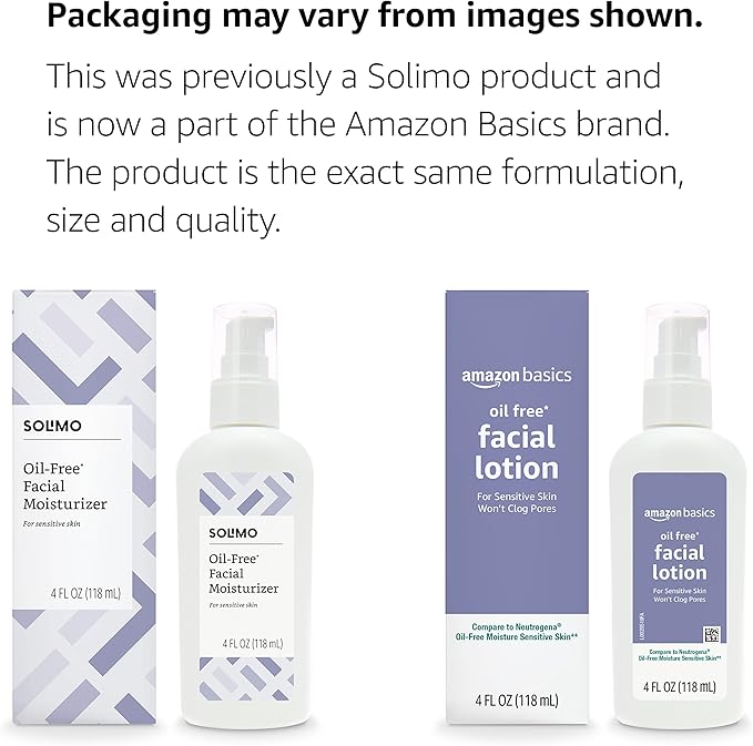 Amazon Basics Oil-free Facial Moisturizer for Sensitive Skin, Fragrance Free, Non-Comedogenic, 4 Fluid Ounce (Previously Solimo)