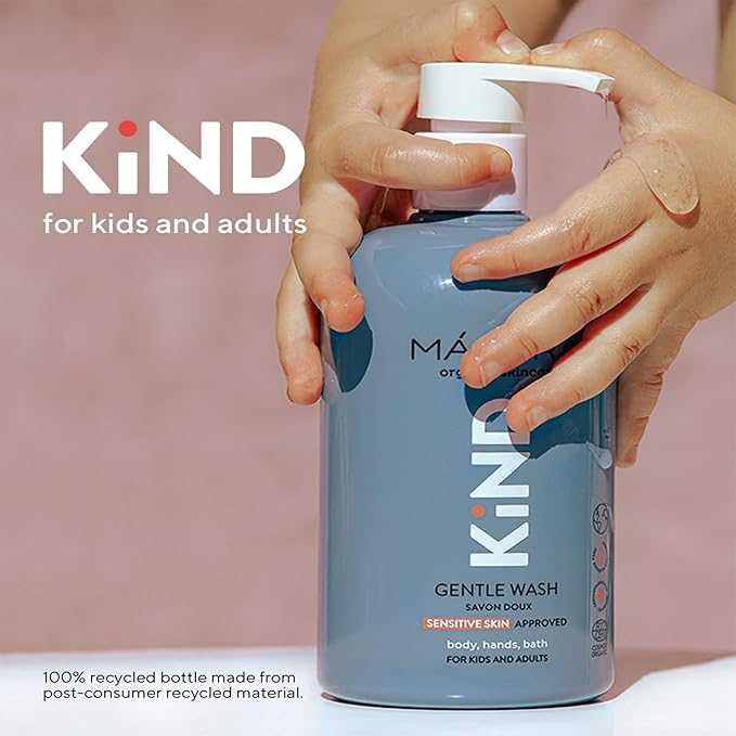 MÁDARA KIND Gentle Body Wash 13.19 oz, Organic Certified Kids Body Wash for Sensitive Skin, Non-Drying Family Body Cleanser with Linseed Extract, Vegan, Dermatologically Tested, No Synthetic Fragrance