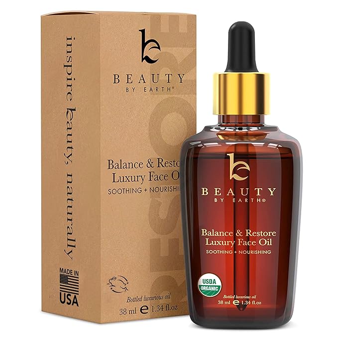 USDA Organic Face Oil - USA Made with Natural Ingredients, Anti Aging Formula for Acne-Prone & Oily Skin, Facial Oil with Vitamin E, Rosehip, Argan & Jojoba Oils for Sensitive Skin, Eczema & Rosacea