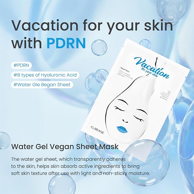 Vacation for Your Skin PDRN Vegan Sheet Mask Pack, 5 Sheets – 100% Biodegradable Cellulose Hydrogel, Hydrating & Soothing Korean Face Mask for Moisture, Nutrition & Relaxing Fresh Scent