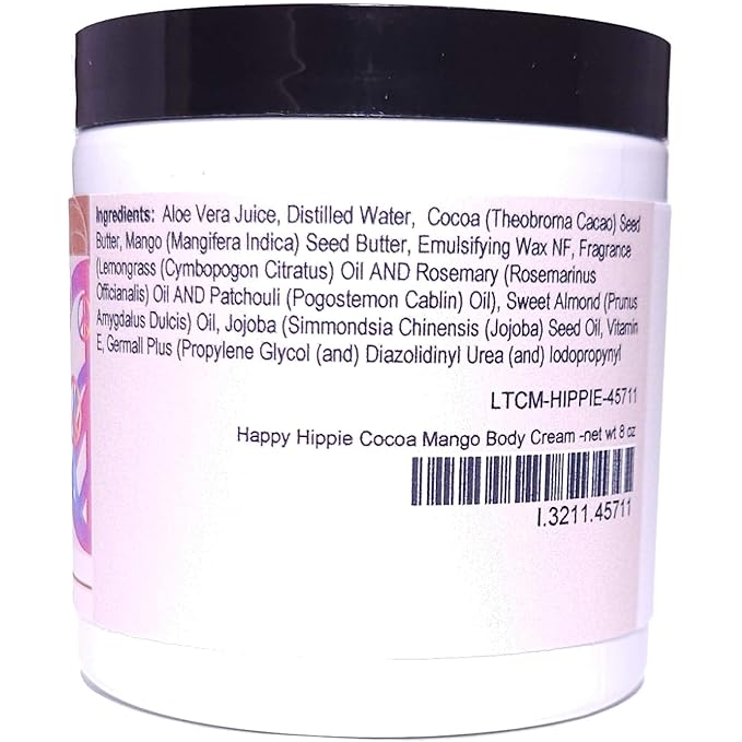 Blossom to Bath Happy Hippie Cocoa Mango Body Cream (8 Ounce) - Pure Essential Oil Fragrance - Feels Like A Lotion And Works Like A Butter with a Sweet Happy Herbal Scent