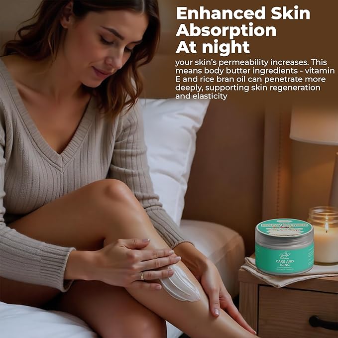 body butter cake and icing scent long -lasting fragrance,hydrate skin jojoba oil and more 8oz