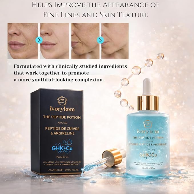 ivoryloom The Peptide Potion - Copper Peptide & Argireline Serum | Advanced Firming Peptide Face Serum | Hyaluronic Acid, Vitamin B5, Centella Asiatica | Luxury Skin Renewal Serum | 1 fl oz