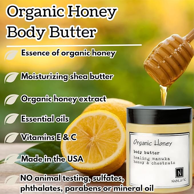 Nabila K Body Butter - Daily Moisturizer for Body Care - Skin Hydrating Deep Moisturizing - Natural Ingredients - Organic Honey - 9 oz