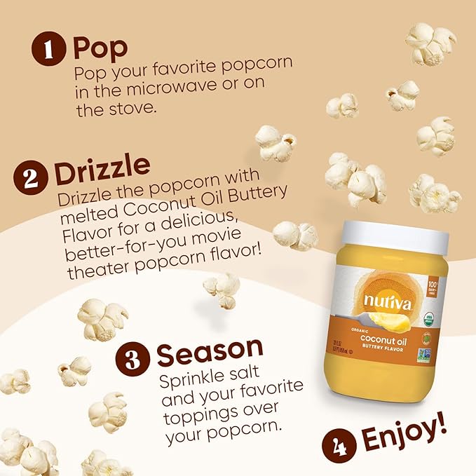 Nutiva Coconut Oil for Cooking and Baking - Butter Flavor Perfect for Making Movie Theater Popcorn, Baked Goods, Bread - Non-Dairy Alternative for Keto, Vegan, and Paleo Diets - 29floz
